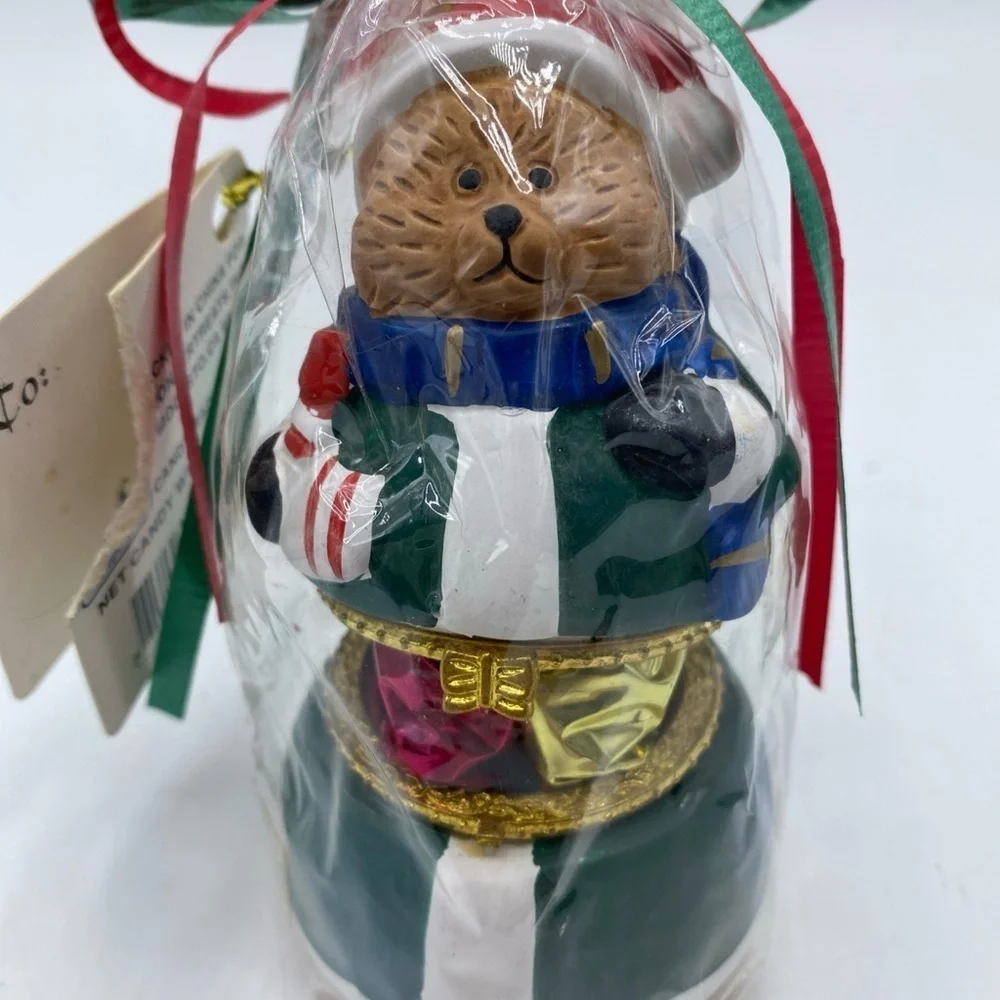 Trinket Box Christmas Holiday Hinged Ring Earring Bear Red Green Blue 4